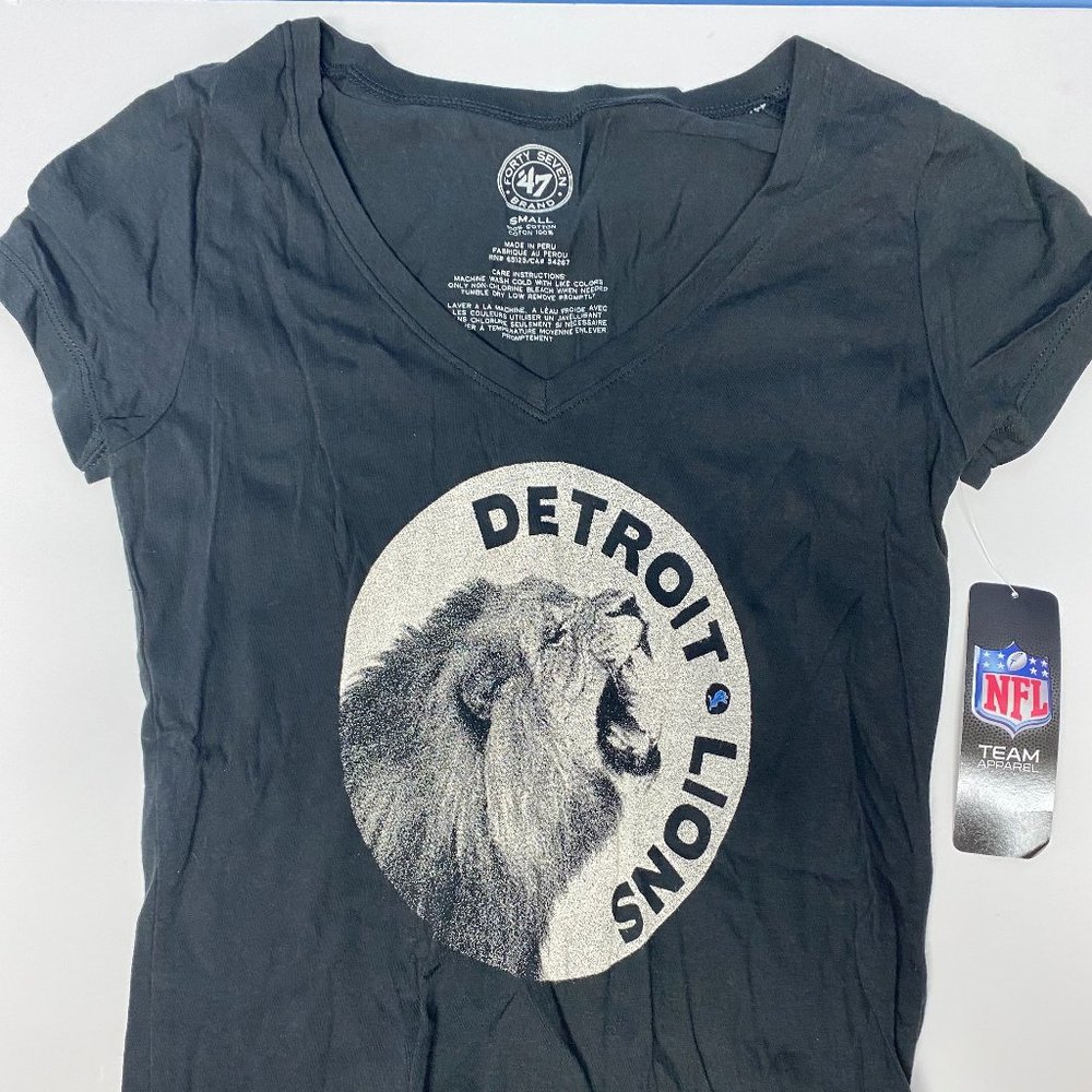 Detroit Lions NFL Women's 47 Brand Black V Neck T Shirt Size Small